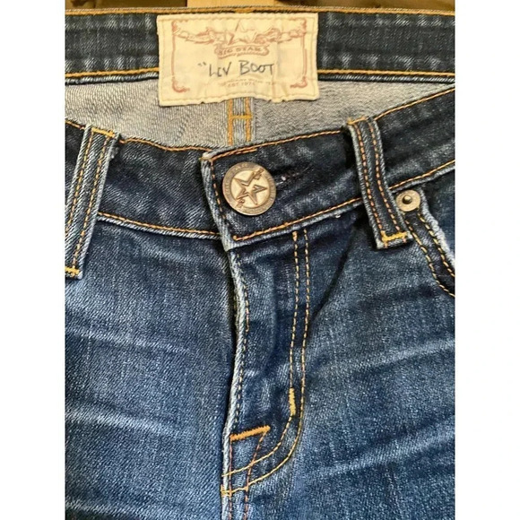 BIG STAR 26L Liv Boot Cut Low Cut Blue Jeans Distressed Whiskered Embroidered - Picture 5 of 16